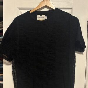 Topman Textured Black Short Sleeve Tee